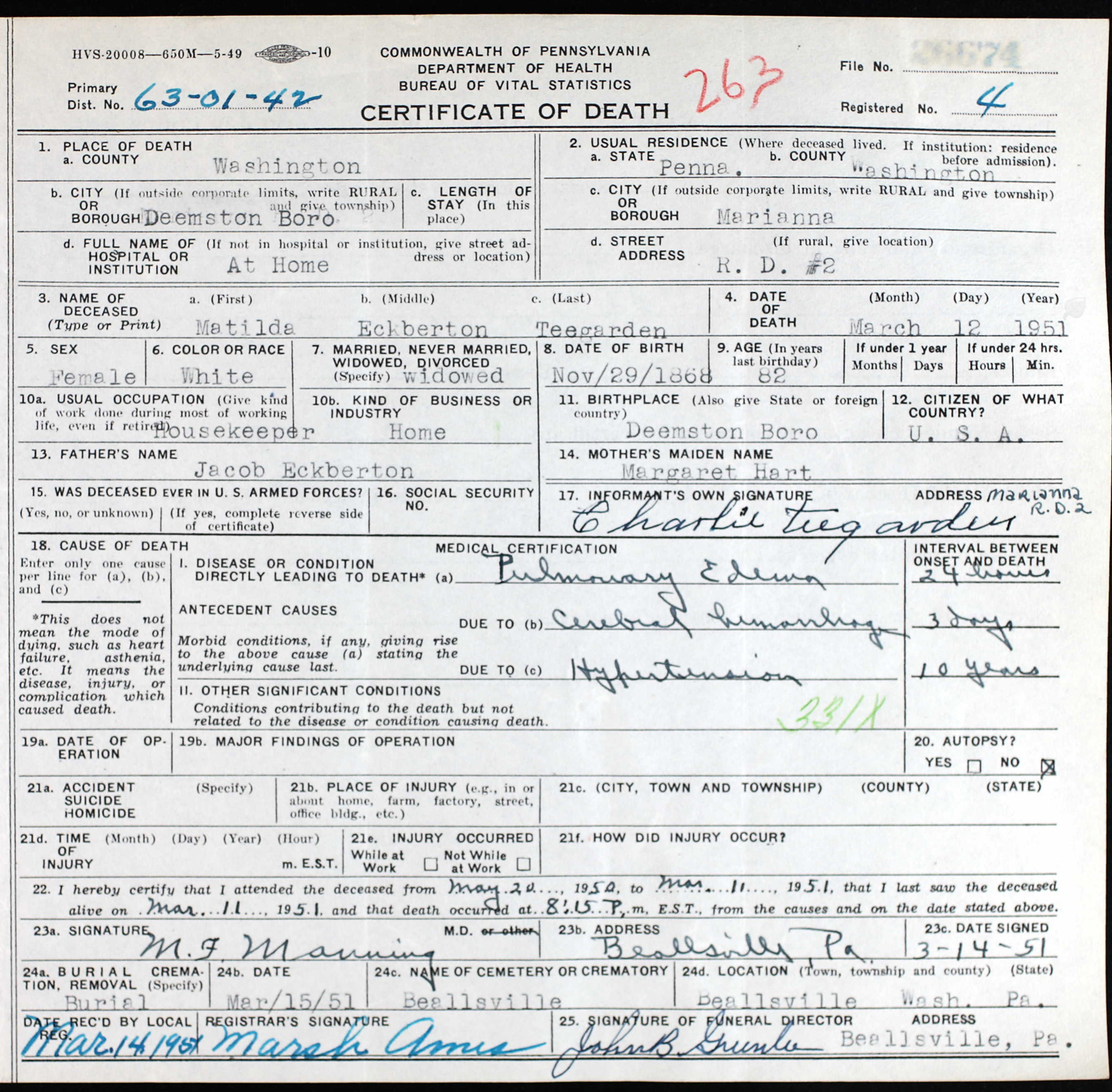 death certificate